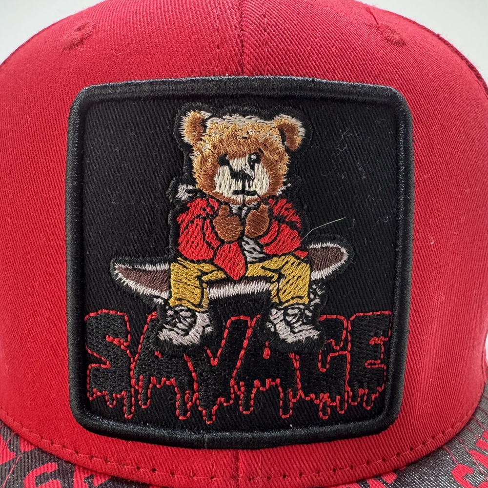 Savage Bear Hat Cap Snap Back Embroidered Patch Streetwear Mens Top Level